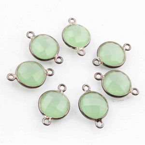 9 Pcs Green Chalcedony  Faceted Oxidized Sterling Silver Round Shape connector Double Bali  17mmx11mm SS1034 - Tucson Beads