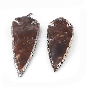 2 Pcs Grey Jasper Arrowhead Black Plated ,Pendant - Electroplated With Gold Edge -95mmx26mm-83mmx24mm AR241 - Tucson Beads