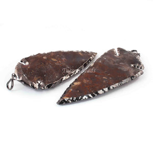 2 Pcs Grey Jasper Arrowhead Black Plated ,Pendant - Electroplated With Gold Edge -95mmx26mm-83mmx24mm AR241 - Tucson Beads