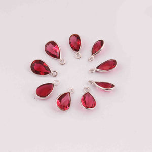 10 Pcs Ruby Hydro 925 Silver Plated - Pear Shape Faceted Pendant -13mmx7mm PC882 - Tucson Beads