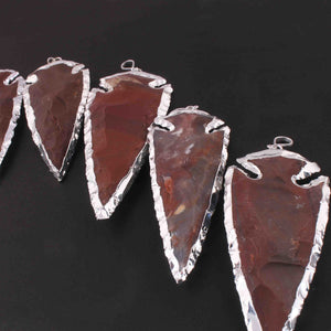 5 Pcs Jasper Arrowhead 925 Silver Plated Single Bail Pendant -  Electroplated With Silver Edge - 93mmx27mm-82mmx32mm AR242 - Tucson Beads
