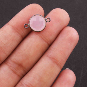 5 Pcs Rose Quartz  Faceted Oxidized Sterling Silver Round Shape Connector Double Bali  17mmx11mm SS1062 - Tucson Beads