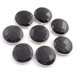 4 Pcs Black Onyx Faceted Round 925 Sterling Silver Pendant - Black Onyx Pendant 28mmx25mm SS001 - Tucson Beads