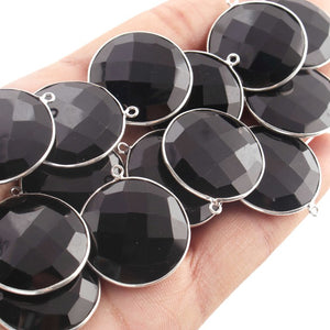 4 Pcs Black Onyx Faceted Round 925 Sterling Silver Pendant - Black Onyx Pendant 28mmx25mm SS001 - Tucson Beads