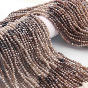 5  Strand Grey Moonstone Silver Coated Faceted Ball Beads - Gemstone Beads 3mm- 12 Inches RB0248 - Tucson Beads