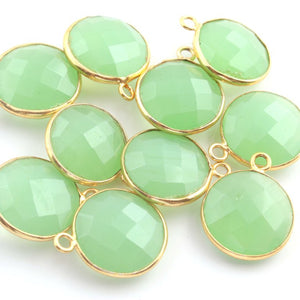 10 Pcs 925 Sterling Vermeil Green Chalcedony Faceted Round Single Bail Pendant - SS002 - Tucson Beads