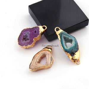 10 Pcs Multi  Druzzy  Geode Raw Drusy 24K gold Plated  Pendant&Connector -Electroplated Gold Druzy -27mmx18mm-26mmx12mm  DRZ211 - Tucson Beads