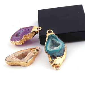 10 Pcs Multi  Druzzy  Geode Raw Drusy 24K gold Plated  Pendant&Connector -Electroplated Gold Druzy -27mmx18mm-26mmx12mm  DRZ211 - Tucson Beads