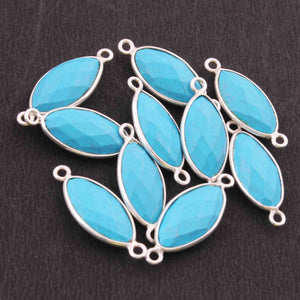 5 Pcs Turquoise  Faceted 925 Sterling Silver Marquise Shape Connector Double Bali  23mmx9mm SS1077 - Tucson Beads