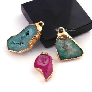 10 Pcs Multi  Druzzy  Geode Raw Drusy 24K gold Plated  Pendant&Connector -Electroplated Gold Druzy -25mmx17mm-31mmx9mm  DRZ217 - Tucson Beads