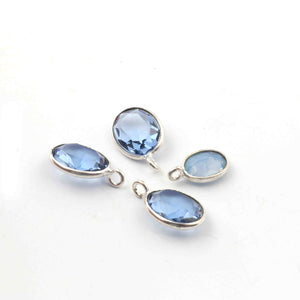 4 Pcs Mix Stone 925 Silver Plated - Oval Shape Faceted Pendant -14mmx8mm PC897 - Tucson Beads