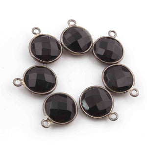 5 Pcs Black Onyx Faceted Oxidized Sterling Silver Round Shape Pendant  Single Bali  14mmx11mm SS1032 - Tucson Beads