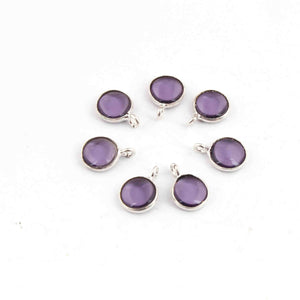 13 Pcs Amethyst Hydro 925 Silver Plated - Round Shape Smooth Pendant -11mmx7mm PC899 - Tucson Beads