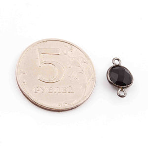 5 Pcs Black Onyx   Faceted Oxidized Sterling Silver Round Shape Connector Double Bali  15mmx9mm SS1050 - Tucson Beads