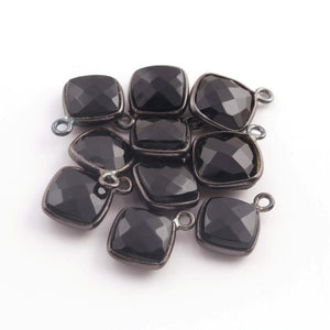 10 Pcs Black Onyx Faceted Oxidized Streling Silver Cushion Single Bail Pendant - 14mm-15mm SS050 - Tucson Beads