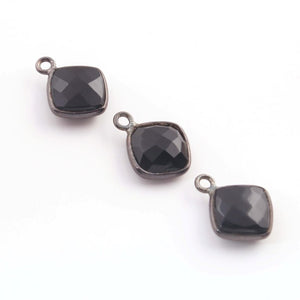 10 Pcs Black Onyx Faceted Oxidized Streling Silver Cushion Single Bail Pendant - 14mm-15mm SS050 - Tucson Beads