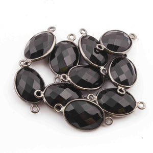 5 Pcs Black Onyx  Faceted Oxidized Sterling Silver Oval Shape Connector Double Bali 21mmx11mm - SS1054 - Tucson Beads