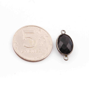5 Pcs Black Onyx  Faceted Oxidized Sterling Silver Oval Shape Connector Double Bali 21mmx11mm - SS1054 - Tucson Beads