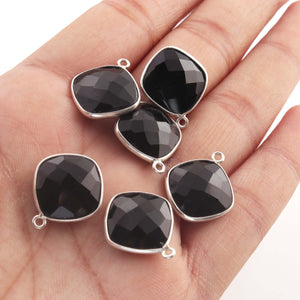 8 Pcs Black Onyx 925 Sterling Silver Faceted Cushion Single Bail Pendant - 20mmx16mm SS048 - Tucson Beads