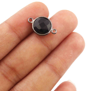 11 Pcs Black Onyx   Faceted Oxidized Sterling Silver Round Shape Connector Double Bali  17mmx11mm SS1046 - Tucson Beads