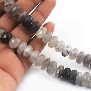 1  Strand Black Rutile Faceted Roundels  -Round Shape  Roundels 14mmx11mm -10.5 Inches BR3860 - Tucson Beads