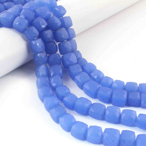 1 Strand Blue  Chalcedony Faceted Cube Briolettes - Blue  Chalcedony Box Beads 9mm- 9 Inch BR3730 - Tucson Beads
