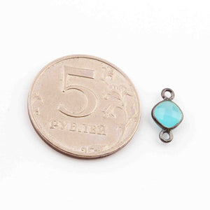 5  Pcs Blue Aqua Chalcedony Faceted Oxidized  Sterling Silver Cushion Shape Connector Doule Bali  13mmx7mm - SS1070 - Tucson Beads