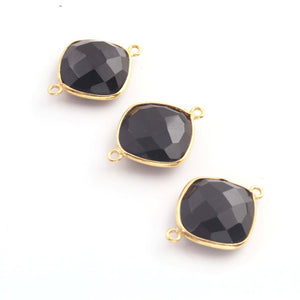 13 Pcs Black Onyx 925 Sterling Vermeil Gemstone Faceted Cushion Shape Double Bail Connector -22mmx16mm SS022 - Tucson Beads