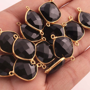 13 Pcs Black Onyx 925 Sterling Vermeil Gemstone Faceted Cushion Shape Double Bail Connector -22mmx16mm SS022 - Tucson Beads