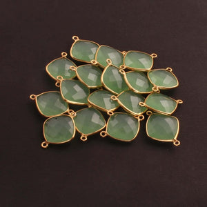 17 Pcs Green Chalcedony 925 Sterling Vermeil Gemstone Faceted Cushion Shape Double Bail Connector -22mmx16mm SS030 - Tucson Beads