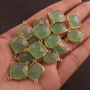 17 Pcs Green Chalcedony 925 Sterling Vermeil Gemstone Faceted Cushion Shape Double Bail Connector -22mmx16mm SS030 - Tucson Beads