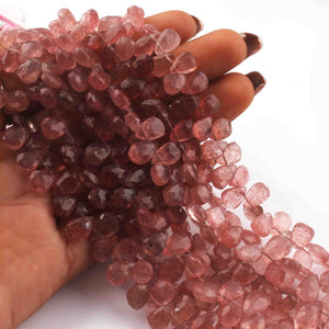 1 Strand Strawberry Quartz Faceted Briolettes - Pear Drop Shape Briolettes -9mmx7mm-11mmx7mm 8 inch BR0649 - Tucson Beads