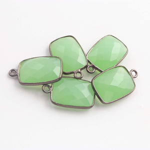 5 Pcs Green Chalcedony Oxidized Sterling Silver Faceted Rectangle Single Bail Pendant-18mmx11mm SS075 - Tucson Beads