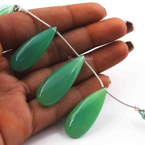 1 Strand Green  Chalcedony Smooth  Briolettes -  Pear Shape Briolettes - 32mmx12mm-37mmx13mm - 4 Inches BR2350 - Tucson Beads