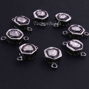 1 Pc Rose cut Diamond 925 Sterling Silver Hexagon Connector- Polki Connector 15mmx9mm PDC1390 - Tucson Beads