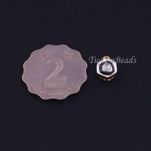 1 Pc  Rosecut Diamond Pendant - 925 Sterling Vermeil - Hexagon Polki Pendant 12mmx9mm PDC1383 - Tucson Beads