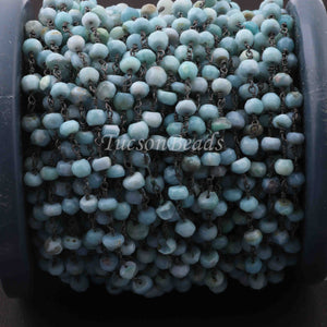 5 FEETS Blue Opal Rosary Style Beaded Chain - Bolder opal Faceted Rondelle Beads Wire Wrapped Black wire wrapped Plated Chain 3mm-4mm SC027 - Tucson Beads