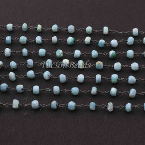 5 FEETS Blue Opal Rosary Style Beaded Chain - Bolder opal Faceted Rondelle Beads Wire Wrapped Black wire wrapped Plated Chain 3mm-4mm SC027 - Tucson Beads