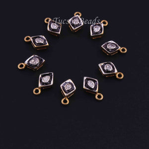 1 Pc  Rosecut Diamond Pendant - 925 Sterling Vermeil - Kite Polki Pendant 11mmx7mm PDC1381 - Tucson Beads