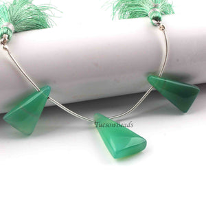 3 Pcs Green Chalcedony Smooth Briolettes -Long Trillion Shape Briolettes - 21mmx13mm-26mmx14mm - 4.5 Inches BR2633 - Tucson Beads