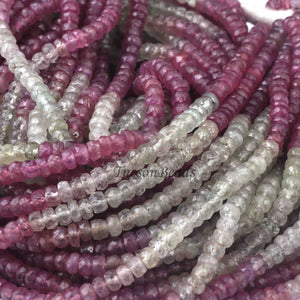 1 Long Strand Shaded White & Pink Sapphire  Faceted Rondelles -Round Shape  Rondelles 4mm-14 Inches BR0253 - Tucson Beads