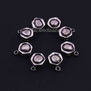 1 Pc  Rosecut Diamond Pendant - 925 Sterling Silver - Hexagon Polki Pendant 12mmx8mm PDC1394 - Tucson Beads