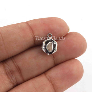1 Pc  Rosecut Diamond Pendant - 925 Sterling Silver - Hexagon Polki Pendant 12mmx8mm PDC1394 - Tucson Beads