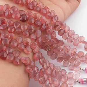 1 Strand Strawberry Quartz  Faceted Briolettes -Pear Shape Briolettes - 9mmx6mm-10mmx7mm - 8 inch BR01200 - Tucson Beads