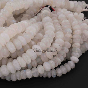 1 Long Strand White Rainbow Moonstone  Faceted  Rondelles- Rondelles Beads -8mmx11mm- 10  Inches BR0500 - Tucson Beads