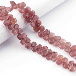 1 Strand Strawberry Quartz  Faceted Briolettes -Pear Shape Briolettes - 9mmx6mm-11mmx8mm - 7.5 inch BR01198 - Tucson Beads