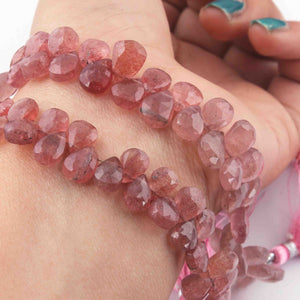 1 Strand Strawberry Quartz  Faceted Briolettes -Pear Shape Briolettes - 9mmx6mm-11mmx8mm - 7.5 inch BR01198 - Tucson Beads