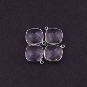 4 Pcs Beautiful Crystal Quartz 925 Sterling Silver Gemstone Faceted Cushion Shape Pendant -20mmx17mm SS1098 - Tucson Beads