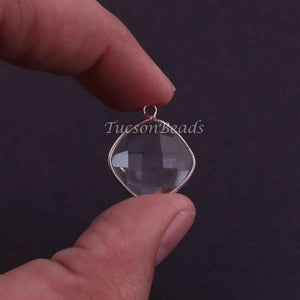4 Pcs Beautiful Crystal Quartz 925 Sterling Silver Gemstone Faceted Cushion Shape Pendant -20mmx17mm SS1098 - Tucson Beads