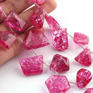 1 Strand Hot Pink Rutile Faceted Fancy Shape Briolettes - Hot Pink Rutile Briolettes - 13mmx12mm-24mmx23mm 8 Inches BR02234 - Tucson Beads